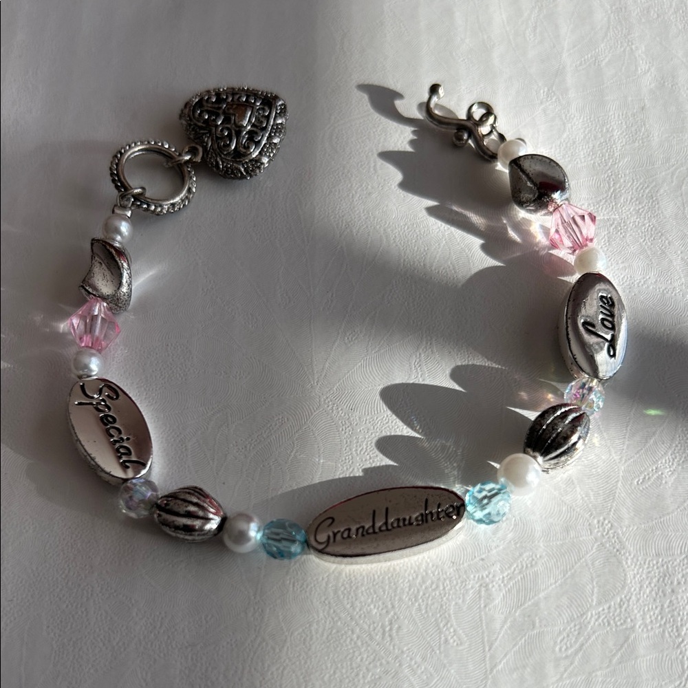 Silver and Pink Granddaughter Bracelet